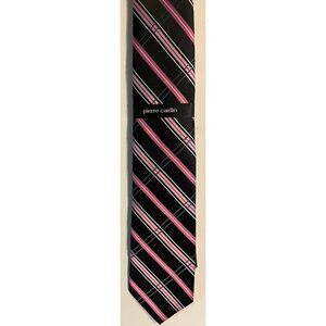 New Pierre Cardin Black Tie with Pink Stripes  100% Polyester  # 1880